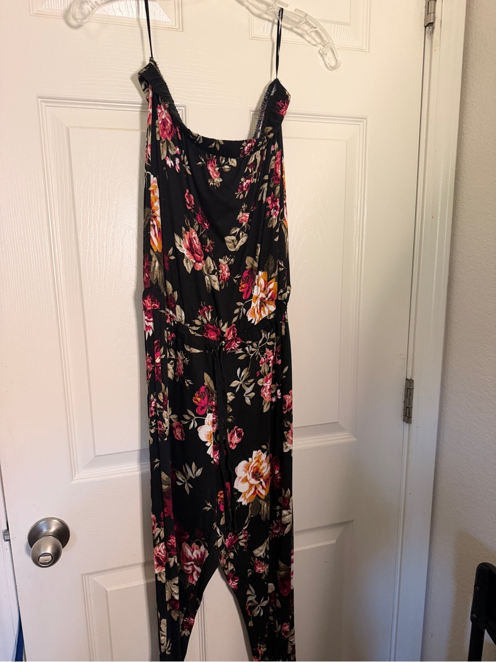Black Floral Jumpsuit with Pink & Cream Roses